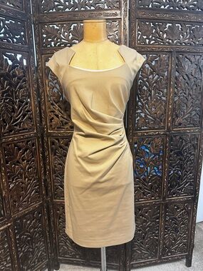 Calvin Klein Size 12 Tan Cap-Sleeve Sheath Dress